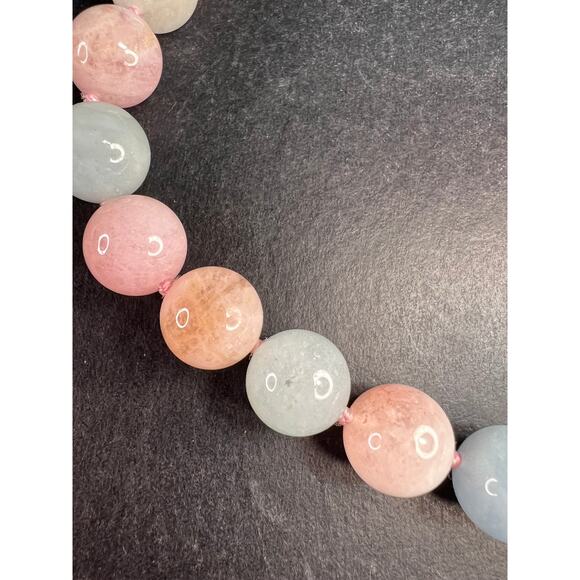 Modern Multi Beryl Bolo Necklace 12mm Morganite Aquamarine Sterling - Picture 10 of 13